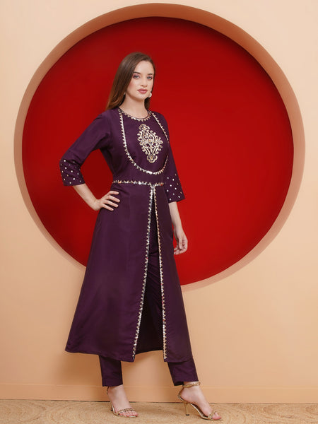 Purple Hand Embellished Kurta Set-WRKS186