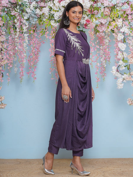 Mauve Drape Kurta with pants-WRKS199