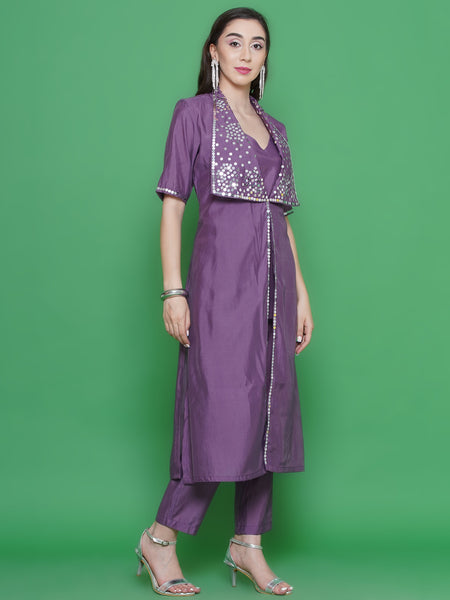 Mauve Muslin set with hand embellished Jacket-WRKS128M