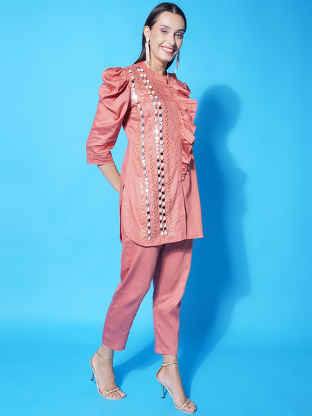 Copper Cotton Silk Hand Embellished Coord Set-WRKS123
