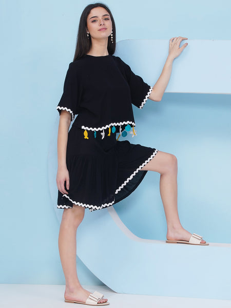 Black Rayon Crepe  Shorts Coord Set-WRKS242