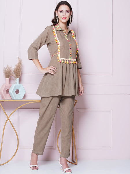 Brown Cotton Coord Set-WRKS157