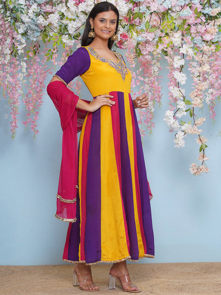 Multi Coloured Anrkali Gown with Dupatta-WRK474