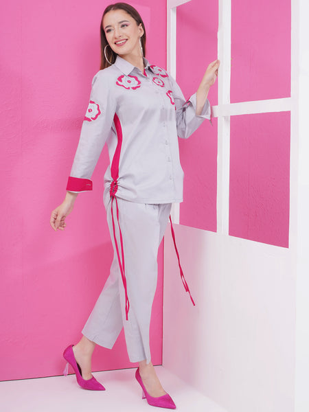 Grey Embroidered Shirt with Pants-WRKS170
