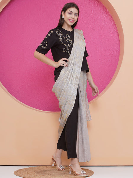 Black Hand embellished set with attached drape-WRKS193