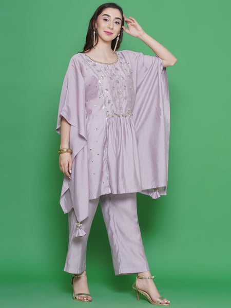 Light Mauve Hand Embellished Kaftaan Set-WRKS134