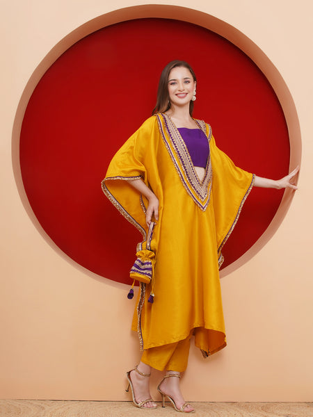 Yellow Kafttan Set with Potli-WRKS187