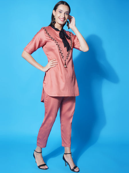 Copper Hand Embellished Cotton Silk Coord Set -WRKS120