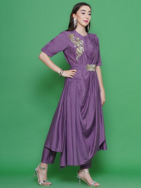 Mauve Hand Embellished Drape Set-WRKS129M
