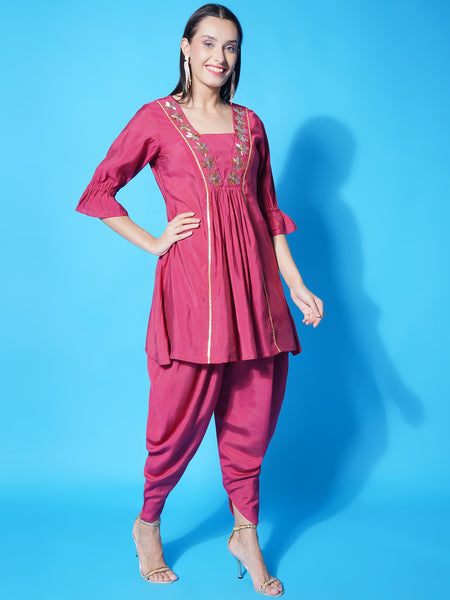 Pink Cotton Muslin Hand Embellished Kurta with Salwaar