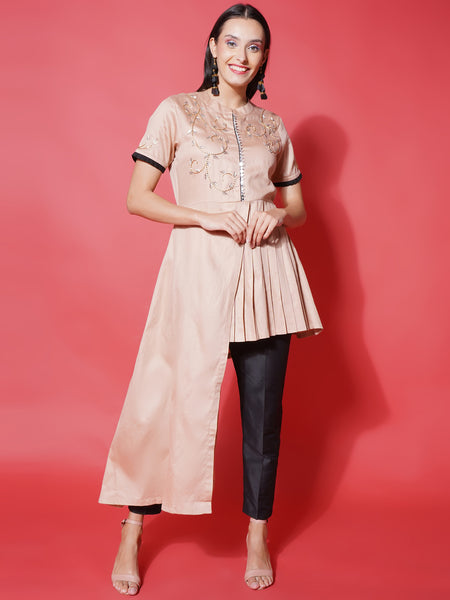 Light Peach Hand Embellished Fusion Coord Set-WRKS122