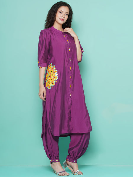 Purple Art Silk Afghani Set-WRKS115