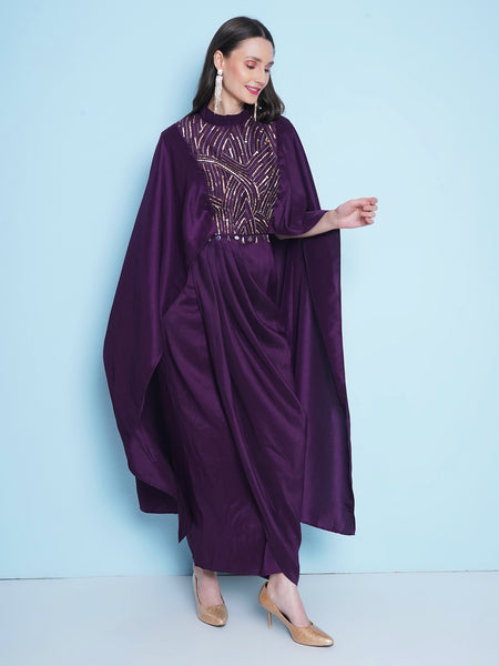 Purple Silk Muslin Hand embllished gown-WRK456