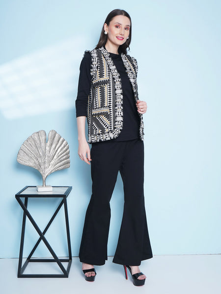 Cotton Lycra Set with Hand Woven Jacket-WRKS153