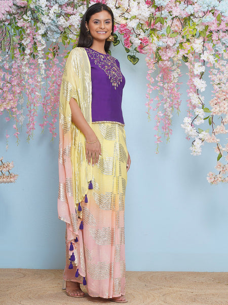 Pink and Yellow drape skirt Kaftaan with Top-WRKS198