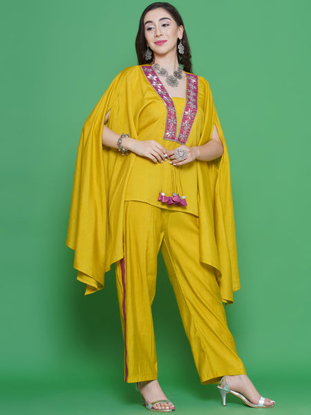 Lemon Yellow Muslin Hand Embellished Kaftaan Set-WRKS130