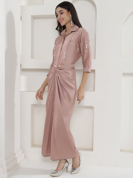 Blush Mirage Mirror-Work Shirt & Draped Skirt Set-WRKS254