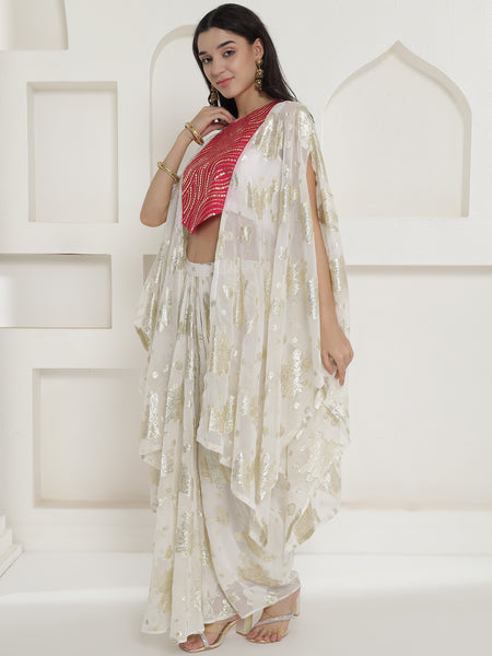 Falak Ivory Zari Ensemble – Cape & Skirt Set-WRKS250