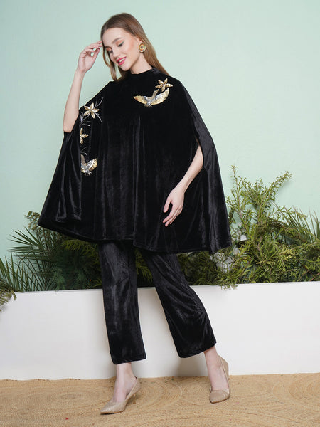 Black Hand Embellished Kaftaan Kurta with Pant-WRKS137