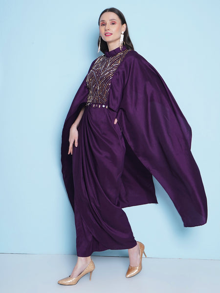 Purple Silk Muslin Hand embllished gown-WRK456