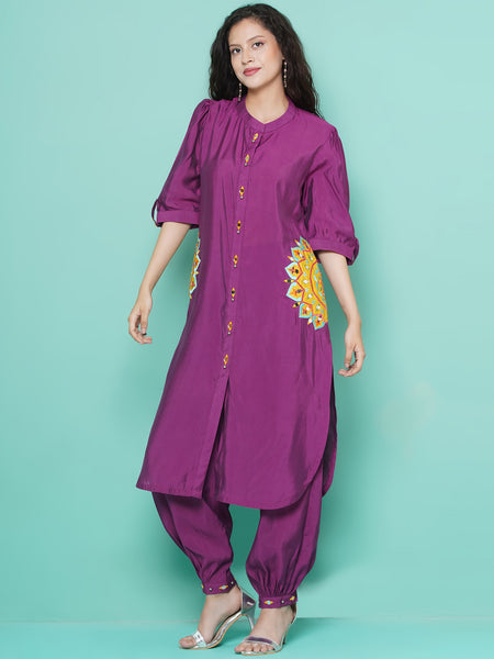 Purple Art Silk Afghani Set-WRKS115