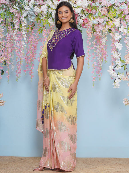 Pink and Yellow drape skirt Kaftaan with Top-WRKS198