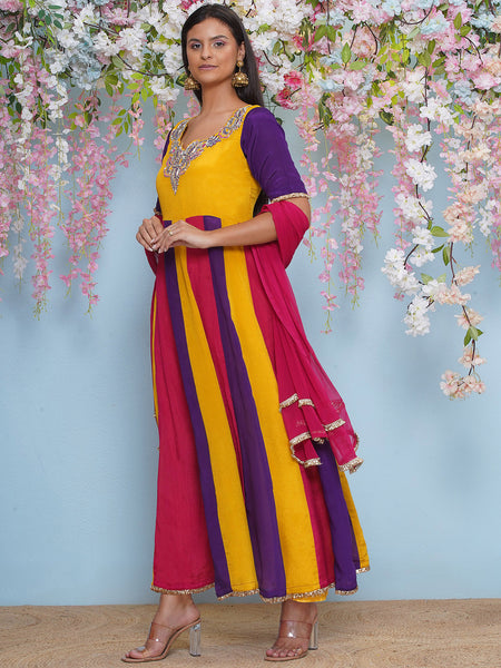 Multi Coloured Anrkali Gown with Dupatta-WRK474