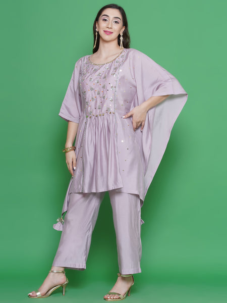 Light Mauve Hand Embellished Kaftaan Set-WRKS134