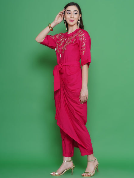 Pink Hand Embellished Muslin Set-WRKS133