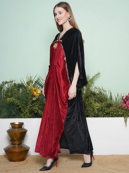 Maroon And Black Hand Embellished Gown-WRK452