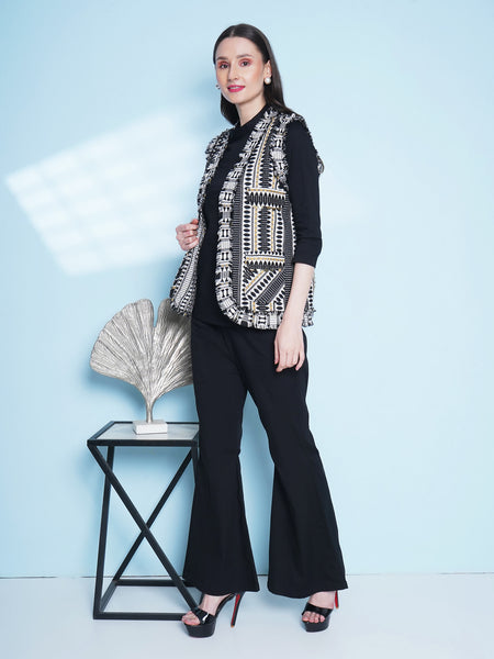 Cotton Lycra Set with Hand Woven Jacket-WRKS153