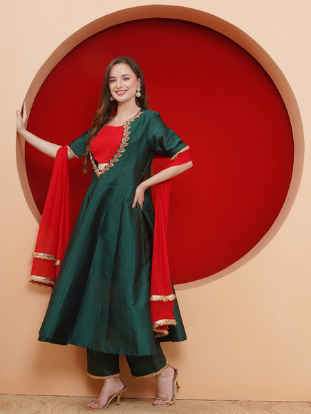 Green Silk blended hand embellished anarkali suit with dupatta-wrks006