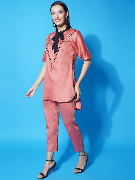 Copper Hand Embellished Cotton Silk Coord Set -WRKS120