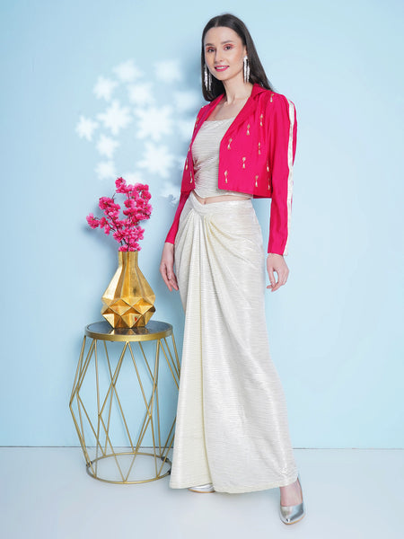 Silver corset and pink hand embellished Jacket-WRKS149