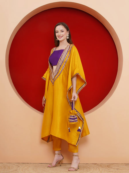 Yellow Kafttan Set with Potli-WRKS187