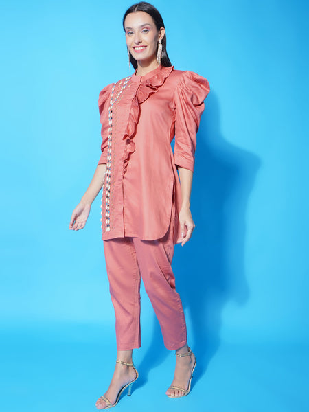 Copper Cotton Silk Hand Embellished Coord Set-WRKS123