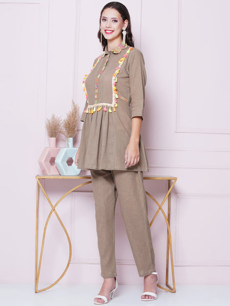 Brown Cotton Coord Set-WRKS157