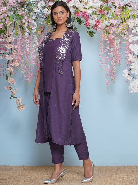 Mauve Hand Embellished Jacket with Inner and pant-WRKS200