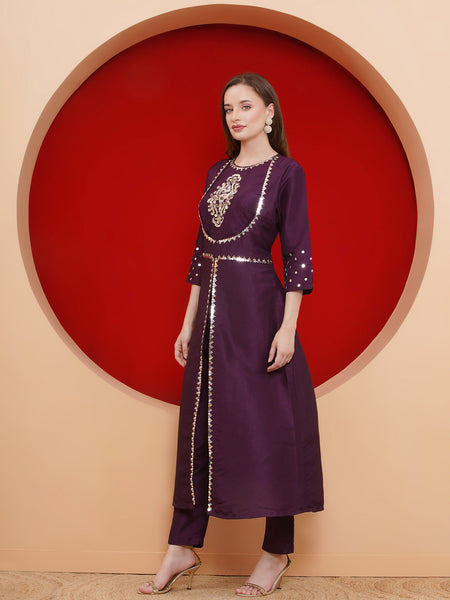 Purple Hand Embellished Kurta Set-WRKS186
