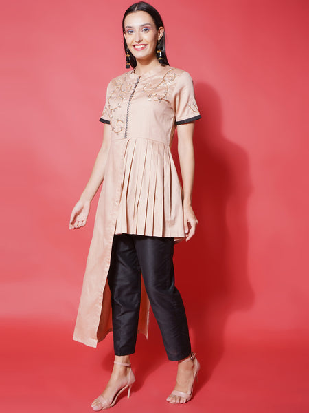 Light Peach Hand Embellished Fusion Coord Set-WRKS122