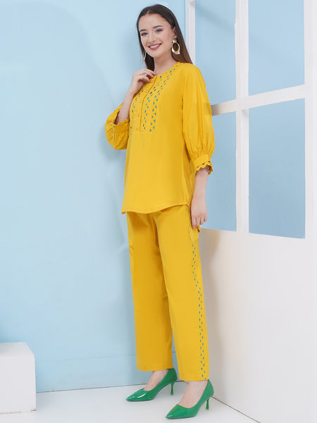 Yellow Popline Shirt with Pants-WRKS175