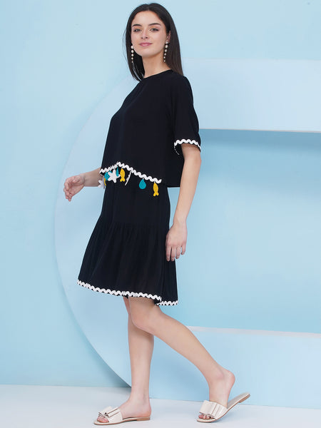 Black Rayon Crepe  Shorts Coord Set-WRKS242