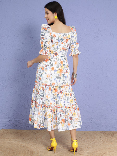 Floral Pure Cotton Tiered Dress-WRK290