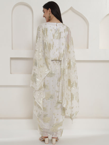 Falak Ivory Zari Ensemble – Cape & Skirt Set-WRKS250