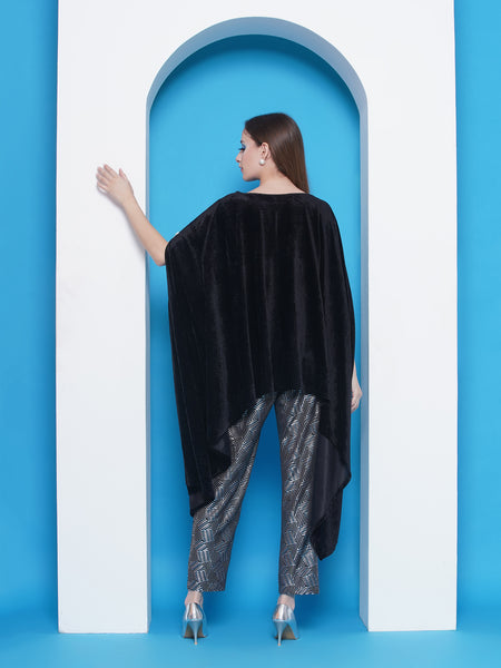 Black Velvet Hand Embellished Kaftaan with Metallic Pants-WRKS142