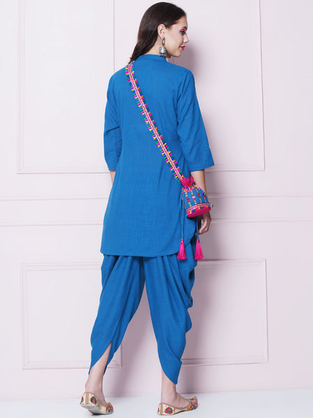 Blue Mirror Embroidered Kurta with Salwaar And Potli-WRKS156B