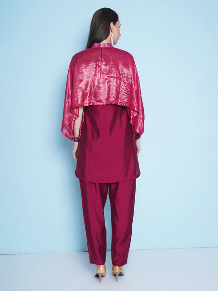 Maroon Hand Embellished Muslin Kurta Set-WRKS148