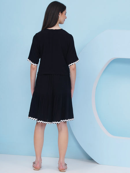 Black Rayon Crepe  Shorts Coord Set-WRKS242