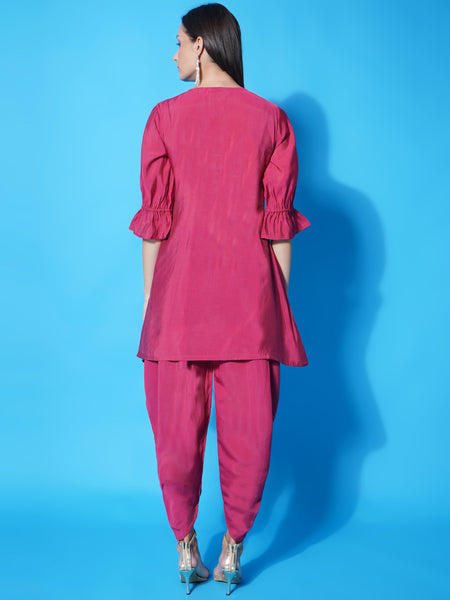 Pink Cotton Muslin Hand Embellished Kurta with Salwaar