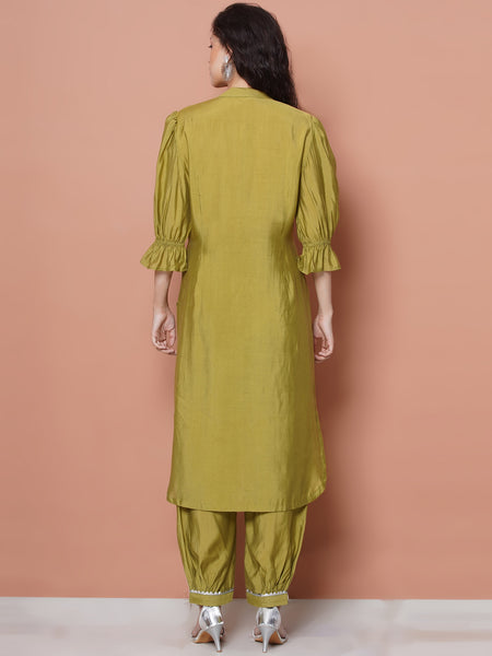 Green Art Silk Emdroidered Afghani Set-WRKS116